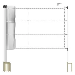 30,5 M VOSS.farming Pferdenetz 120 Cm, 3x0,2 Niro, Jumbo Standpfähle 2 Spitzen, Weiß