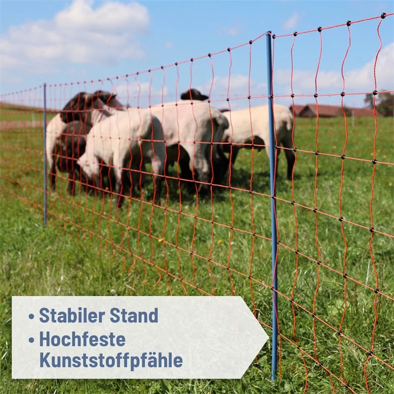 AKO OviNet Premium 50m Schafnetz, Schafzaun, 108cm, 14 Verstärkte Pfähle, 2 Spitzen, Orange – Bild 3