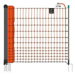 VOSS.farming FarmNET 25m Hühnernetz, Geflügelnetz, 112cm, 9 Pfähle, 2 Spitzen, Orange