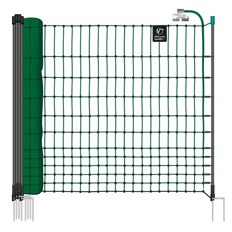 VOSS.farming FarmNET 15m Hühnerzaun, Geflügelnetz, 112cm, 6 Pfähle, 2 Spitzen, Grün