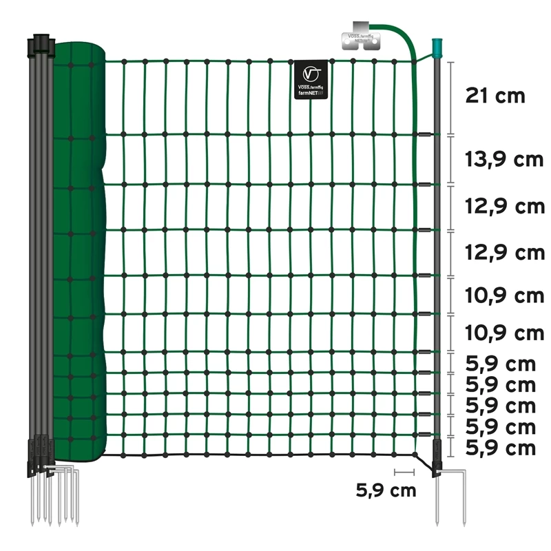 VOSS.farming FarmNET 25m Hühnerzaun, Geflügelnetz, 112cm, 9 Pfähle, 2 Spitzen, Grün – Bild 3