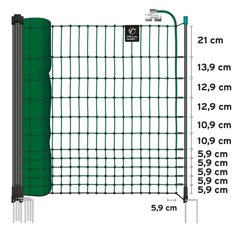 VOSS.farming FarmNET 50m Hühnerzaun, Geflügelnetz, 112cm, 16 Pfähle, 2 Spitzen, Grün – Bild 3