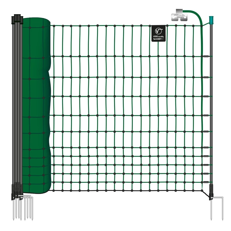 VOSS.farming FarmNET 50m Hühnerzaun, Geflügelnetz, 112cm, 16 Pfähle, 2 Spitzen, Grün