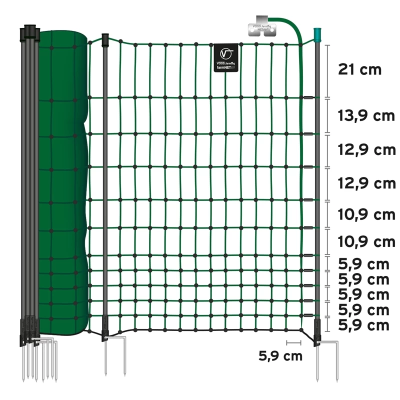 VOSS.farming FarmNET+ 50m Hühnerzaun, Geflügelnetz, 112cm, 20 Pfähle, 2 Spitzen, Grün – Bild 3