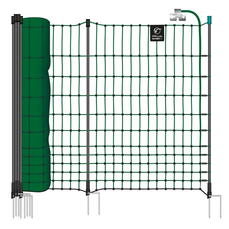 VOSS.farming FarmNET+ 50m Hühnerzaun, Geflügelnetz, 112cm, 20 Pfähle, 2 Spitzen, Grün