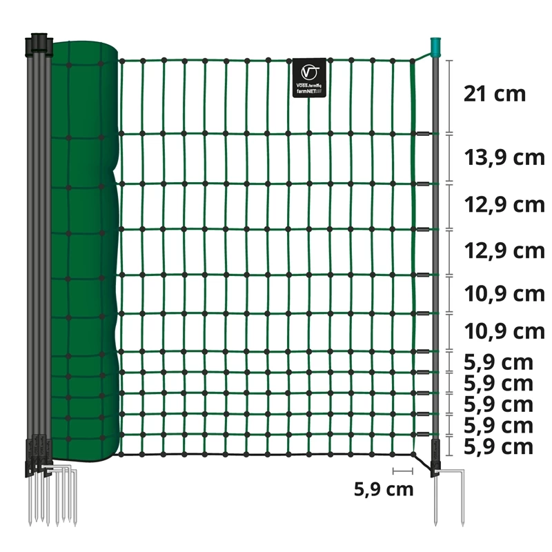 VOSS.farming FarmNET 50m Hühnerzaun, Geflügelnetz, 112cm, 16 Pfähle, 2 Spitzen, Grün, Ohne Strom – Bild 3