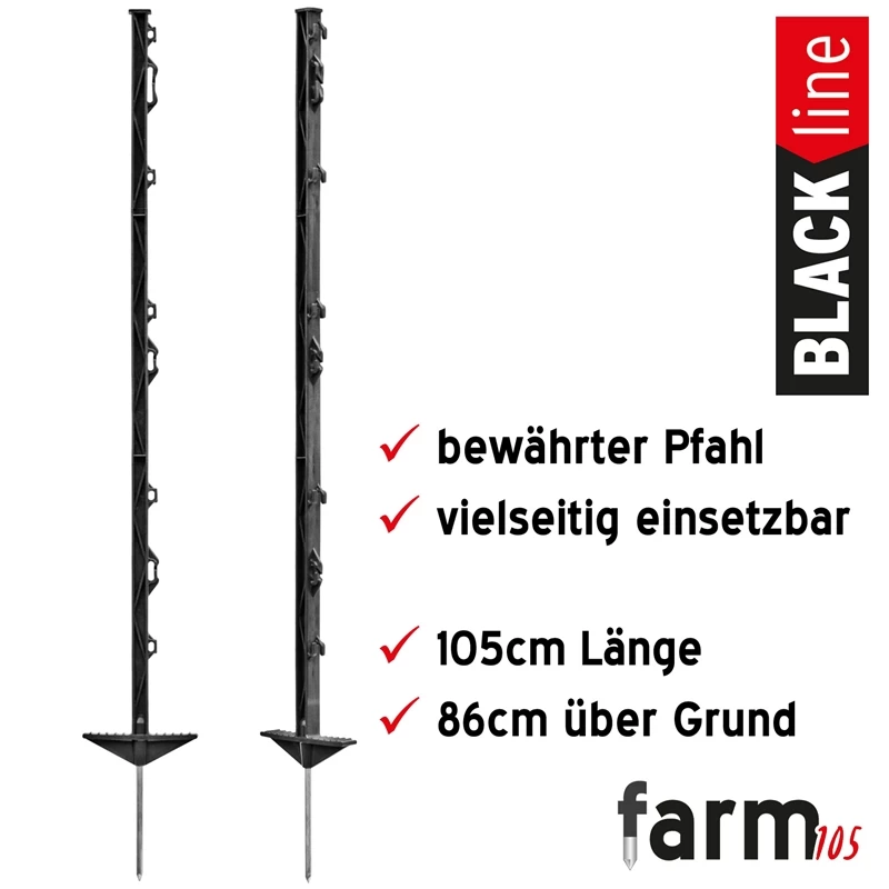 60x VOSS.farming "farm 105" Weidezaunpfahl 105cm, Schwarz, AKTION! – Bild 2