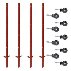 VOSS.farming Set: 40x Winkelstahlpfähle 115cm + 175x Ringisolatoren Mit M6 Gewinde