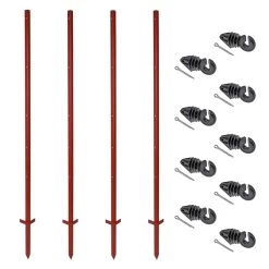 VOSS.farming Set: 40x Winkelstahlpfähle 165cm + 200x Ringisolatoren Mit Splint