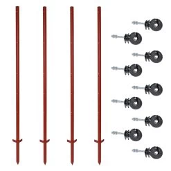 VOSS.farming Set: 40x Winkelstahlpfähle 165cm + 200x Ringisolatoren Mit M6 Gewinde