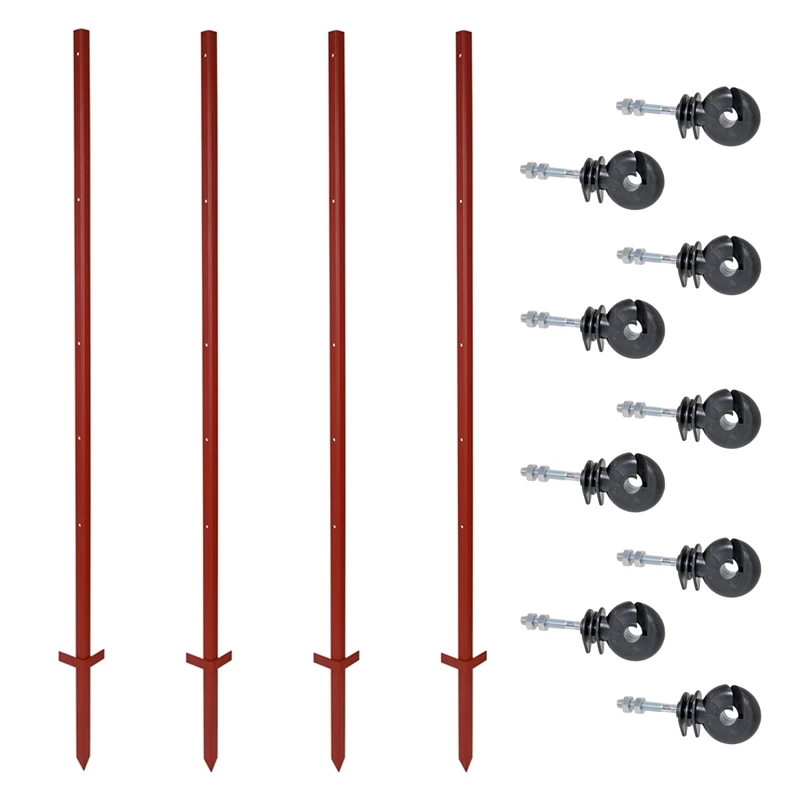 VOSS.farming Set: 40x Winkelstahlpfähle 165cm + 200x Ringisolatoren Mit M6 Gewinde