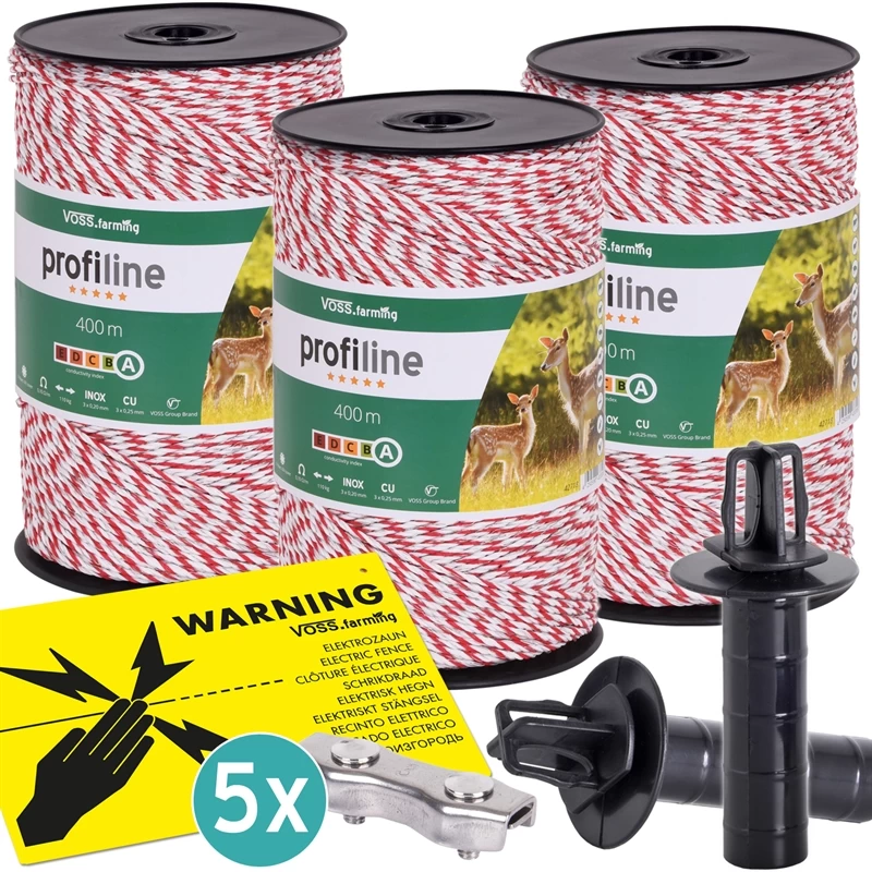 3x VOSS.farming Weidezaunlitze 400m, 3x 0,25 Kupfer + 3x 0,20 Niro, Inkl. 5x Verbinder & Warnschild – Bild 2