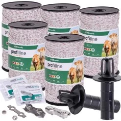 5x VOSS.farming Weidezaunlitze 400m, 3x 0,25 Kupfer + 3x 0,20 Niro, Inkl. 10x Verbinder & Warnschild