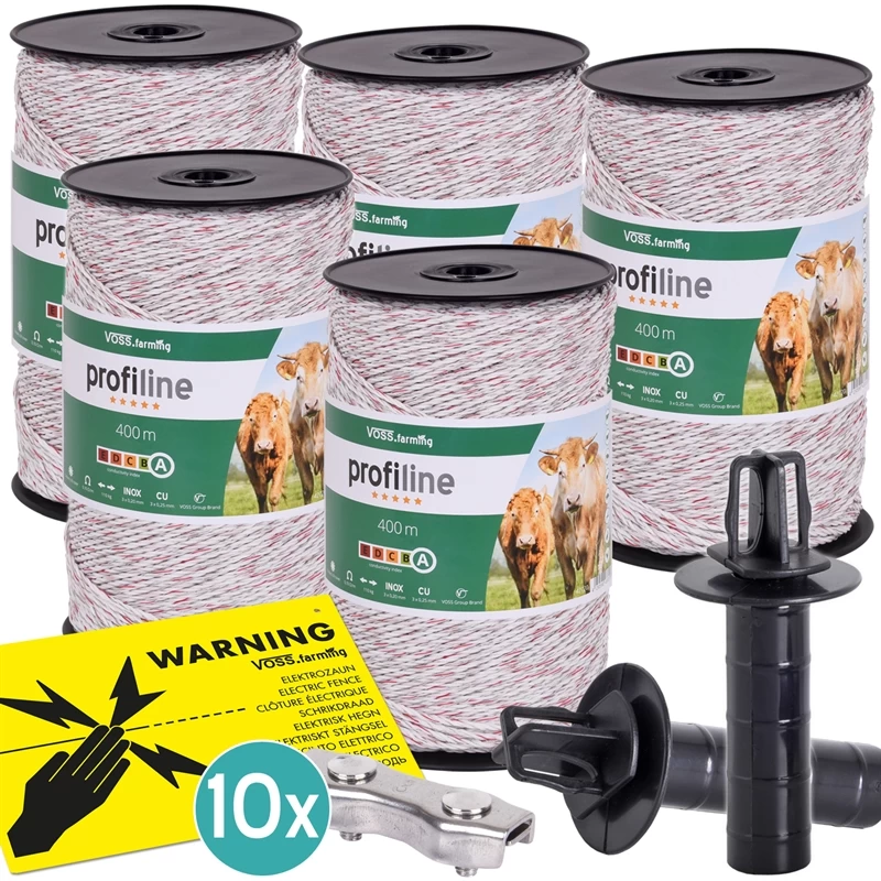 5x VOSS.farming Weidezaunlitze 400m, 3x 0,25 Kupfer + 3x 0,20 Niro, Inkl. 10x Verbinder & Warnschild – Bild 2