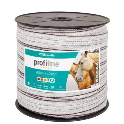 VOSS.farming Weidezaunband 200m/40mm, 3x0,25 Kupfer + 7x0,20 Niro, Weiß-schwarz