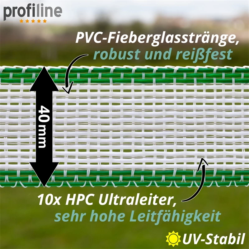 VOSS.farming Weidezaunband 200m, 40mm, 10x0,40 HPC/Ultra, Weiß-grün – Bild 4