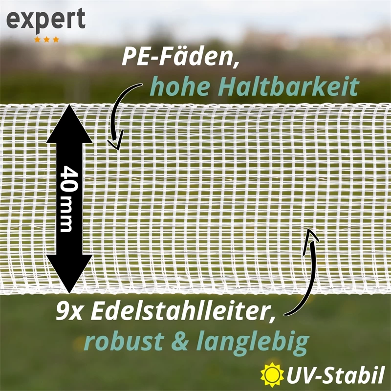 5x VOSS.farming Weidezaunband 200 M, 40 Mm, 9x0,16 Niro, Weiß (inkl. 5 Verbinder & Warnschild) – Bild 4