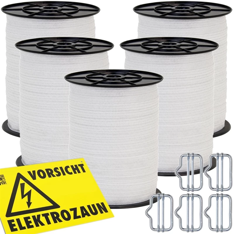 5x VOSS.farming Weidezaunband 200 M, 40 Mm, 9x0,16 Niro, Weiß (inkl. 5 Verbinder & Warnschild) – Bild 5