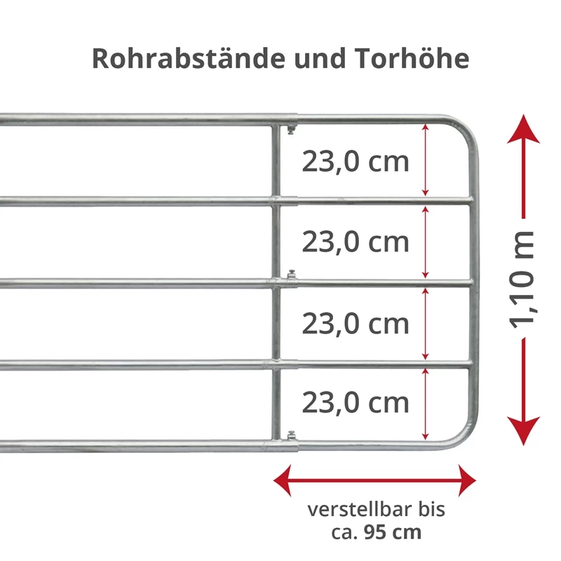 VOSS.farming Weidetor Weidezauntor, Verzinkt, Verstellbar 205 - 300 Cm, 110 Cm Hoch – Bild 3