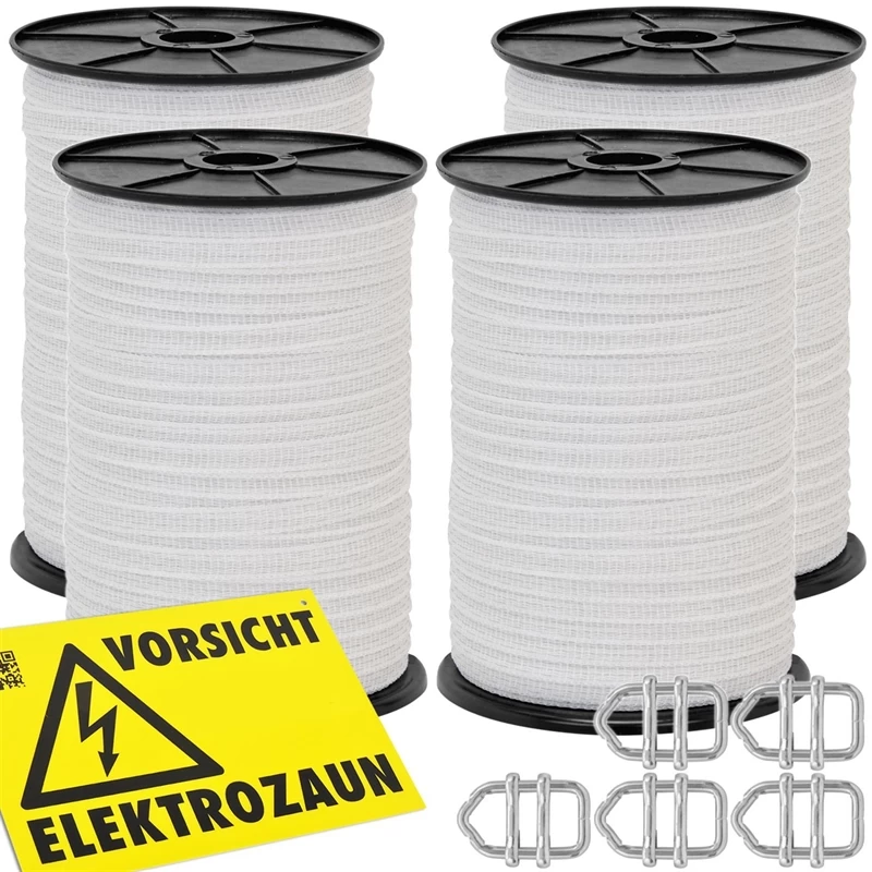 4x VOSS.farming Weidezaunband 250m, 10mm, 4x0,16 Niro, Weiß + 5 Verbinder! – Bild 3