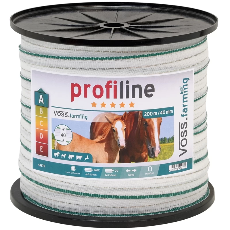 3x Weidezaun Band 200m, 40mm, 4x0,3 Kupfer + 6x0,3 Niro, Weiß-grün, Inkl. 5x Verbinder & Warnschild – Bild 3