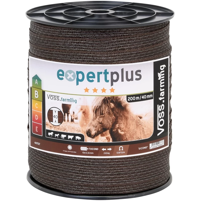 VOSS.farming Weidezaun Band 200m, 40mm, 10x0,30 FE-ZN-Leg, Braun 3***