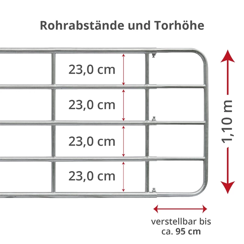 VOSS.farming Weidetor Weidezauntor, Verzinkt, Verstellbar 405 - 500 Cm, 110 Cm Hoch – Bild 3