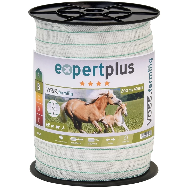 3x Elektrozaun-Band 200m, 40mm, 1x0,20 Kupfer + 6x0,20 Niro + 5x Verbinder + Warnschild – Bild 2