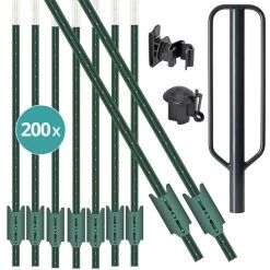 VOSS.farming Set: 200x T-Pfosten 182cm, 200x Kopfisolatoren, 200x Bandisolatoren Und Handramme