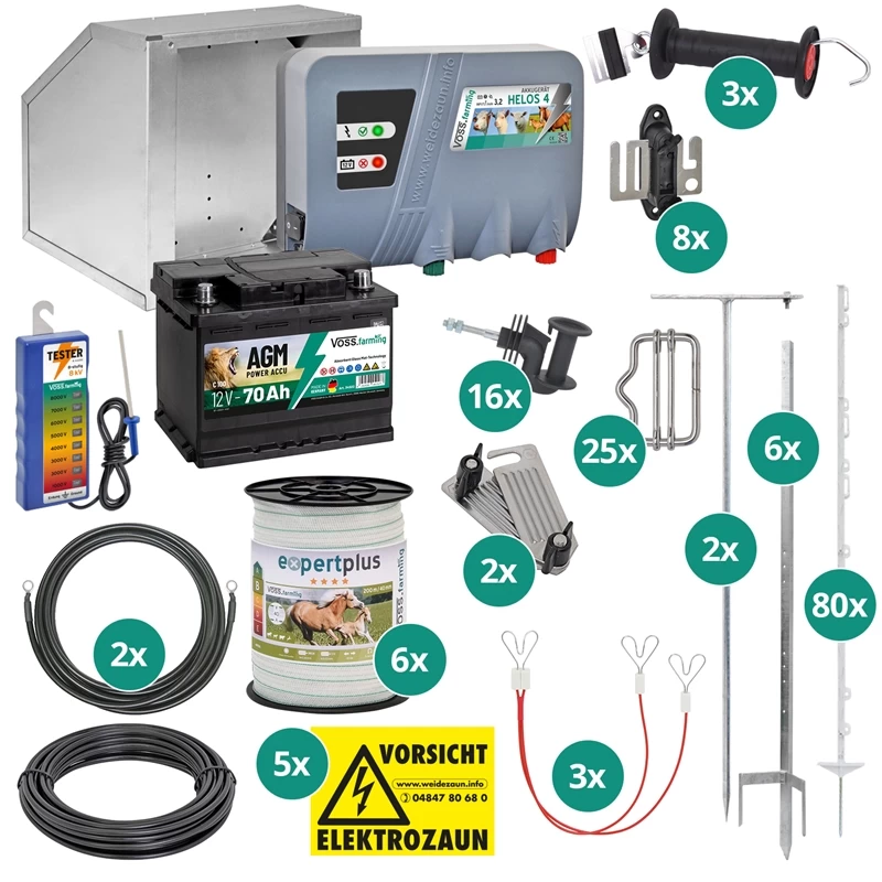 VOSS.farming Weidezaun-Starterset Für Pferde/Ponys, 12 Volt Auf 400 Meter, Drei Reihen, Ein Tor – Bild 2