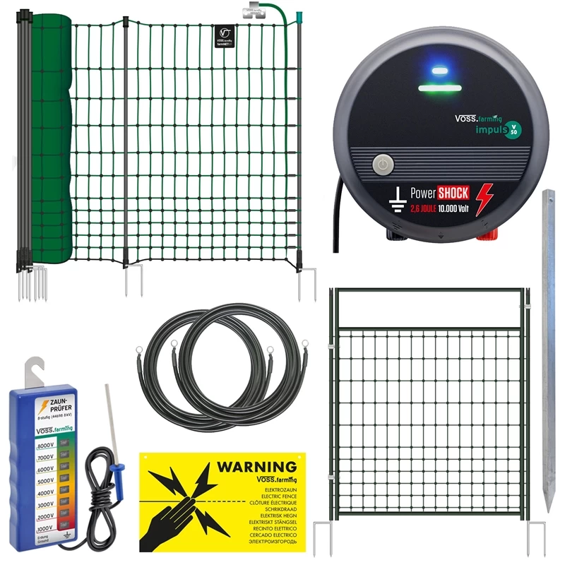 VOSS.farming Geflügelnetz Komplett Set: 50m Netz & 230V Weidezaungerät
