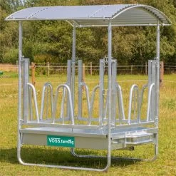 VOSS.farming Viereckraufe, Heuraufe Mit Dach Und Palisadenfressgitter, Höhenverstellbar