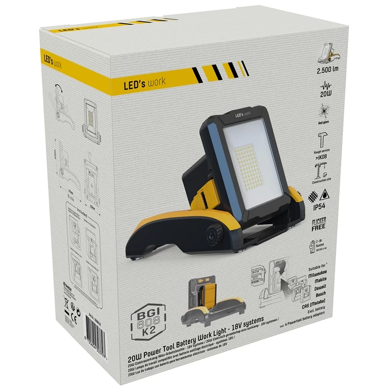 LED-Baustrahler Mit Adapter Für Marken-Akkus - Multi Akku Arbeitsleuchte, 20W, 2900lm – Bild 14