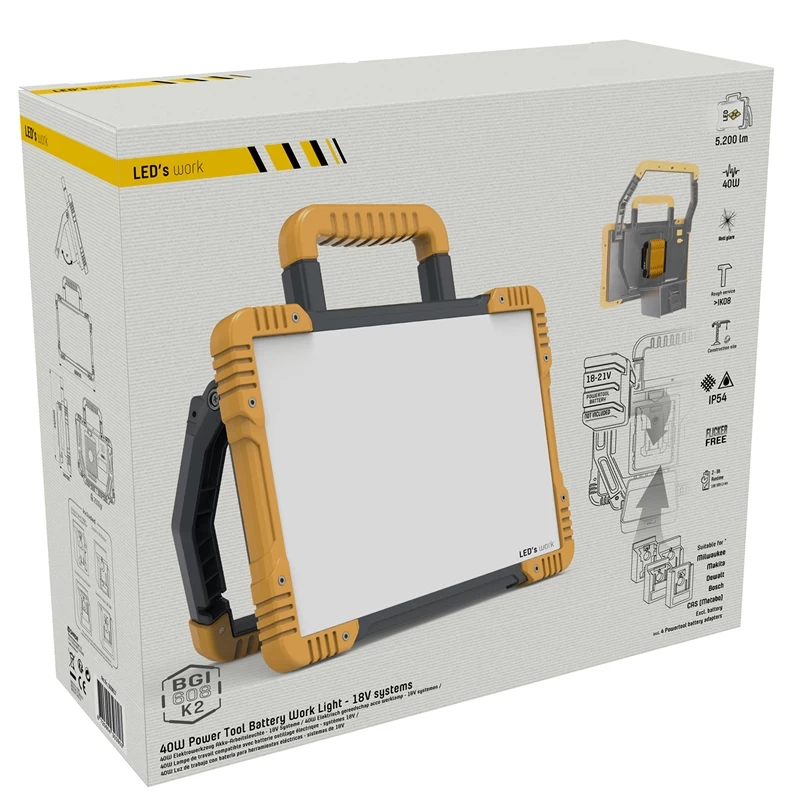 LED Baustrahler - Akku Strahler Mit Adapter, Multi Akku Arbeitsleuchte, 40W, 5500lm – Bild 11