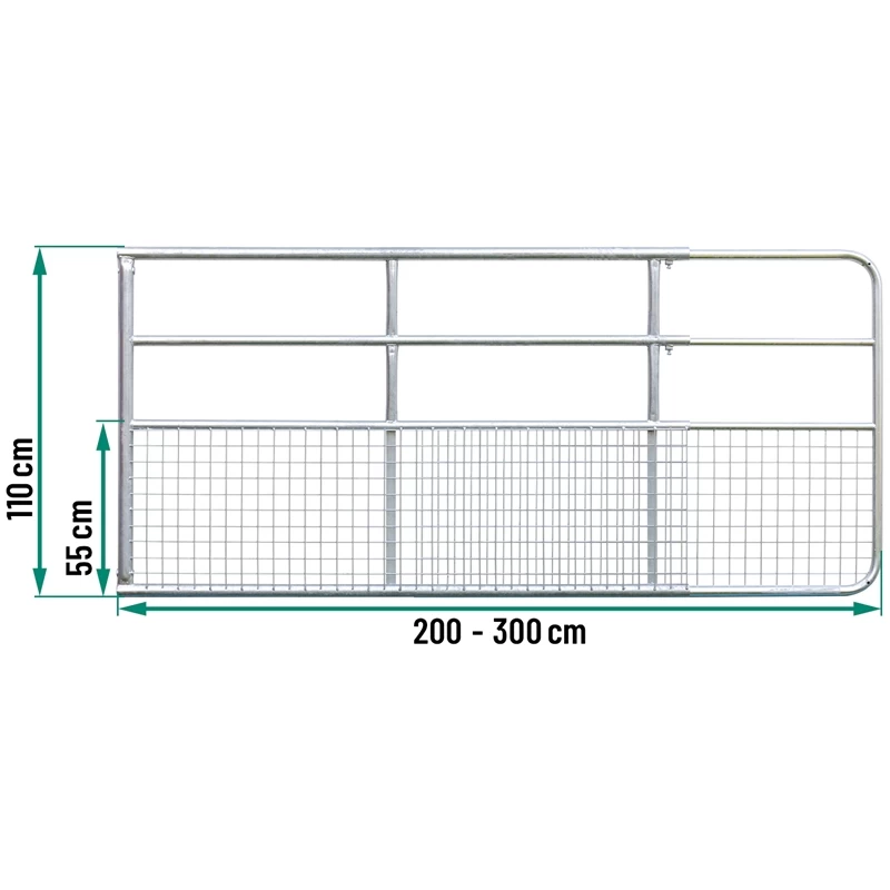 VOSS.farming Weidetor Verstellbar 200 - 300 Cm, Mit Gitter, 110 Cm Hoch, Verzinkt – Bild 2