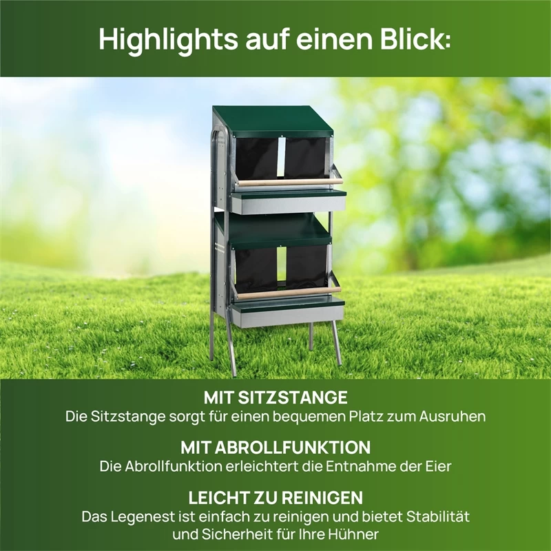 Hühner Abrollnest Mit Sitzstange Im Doppelständer - Etagen Legenest Zum Aufstellen – Bild 5