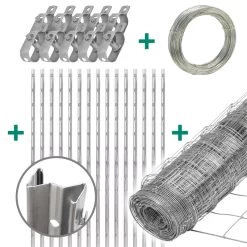 50m VOSS.farming Classic Wildzaun Komplettset 100/8/30 + Z-Profilpfosten + Spanndraht + Drahtspanner
