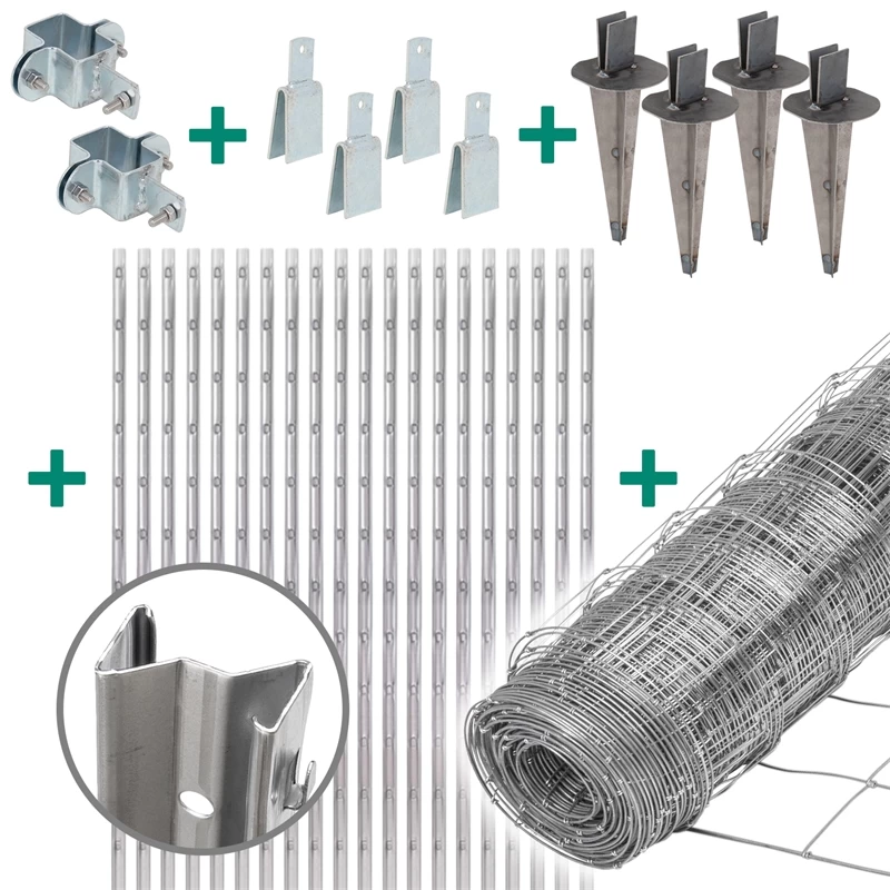 50m VOSS.farming Classic Wildzaun Komplettset 100/8/30 + Z-Profilpfosten + Schellen + Kappen + Erdte