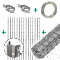 50m VOSS.farming Premium Wildzaun Komplettset 100/8/15 + Z-Profilpfosten + Spanndraht + Drahtspanner
