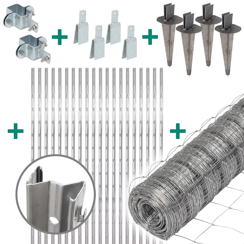 50m VOSS.farming Premium Wildzaun Komplettset 150/13/15 + Z-Profilpfosten + Schellen + Kappen + Erdt