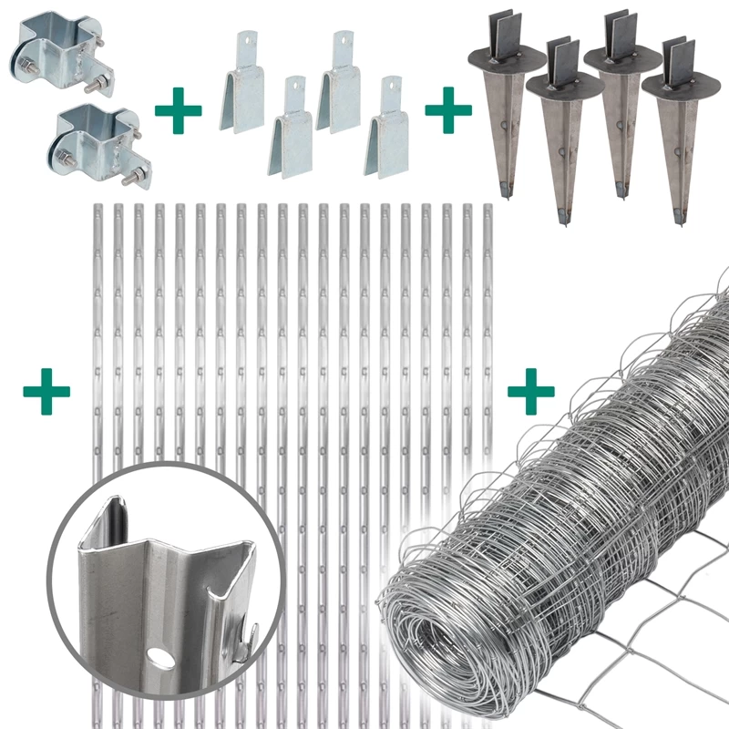 50m VOSS.farming Classic Wildzaun Komplettset 150/12/30 + Z-Profilpfosten + Schellen + Kappen + Erdt