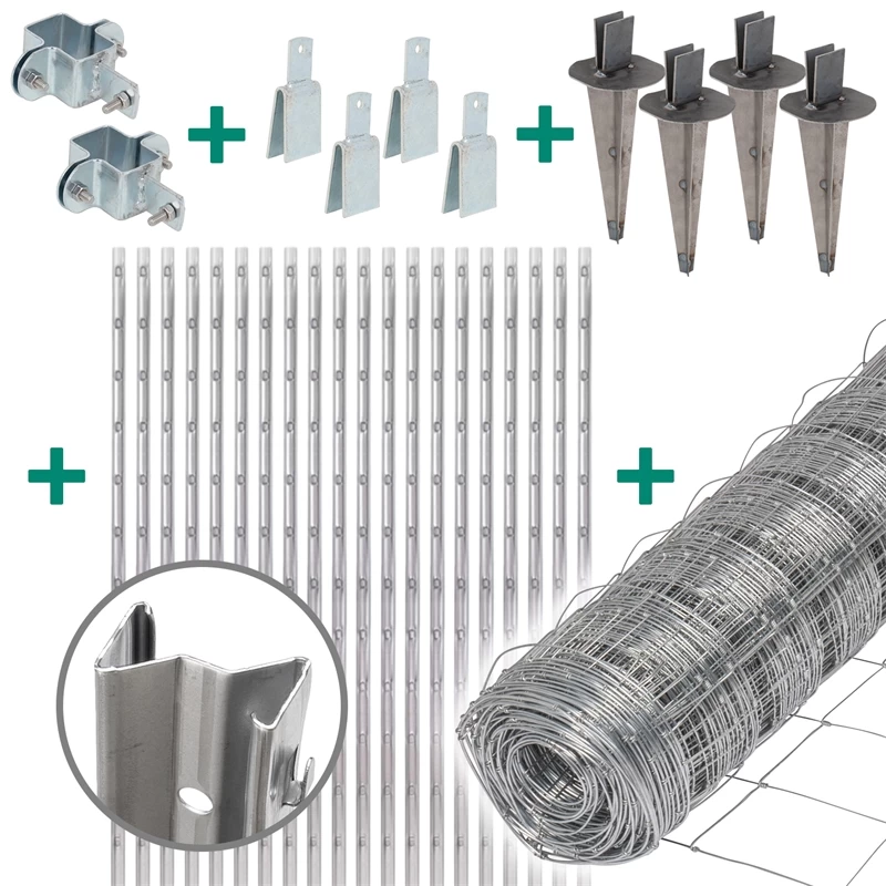 50m VOSS.farming Premium Plus Wildzaun Komplettset 80/8/15 + Z-Profilpfosten + Schellen + Kappen + E