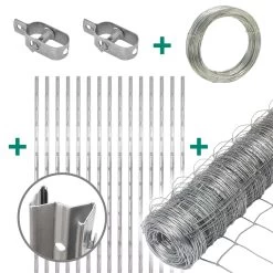 50m VOSS.farming Premium Plus Wildzaun Komplettset 150/12/30 + Z-Profilpfosten + Spanndraht + Drahts