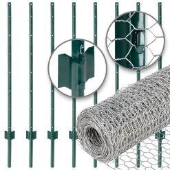 VOSS.farming Gartenzaun-SET: Sechseckgeflecht 10mx100cm + 8x Metall Zaunpfosten