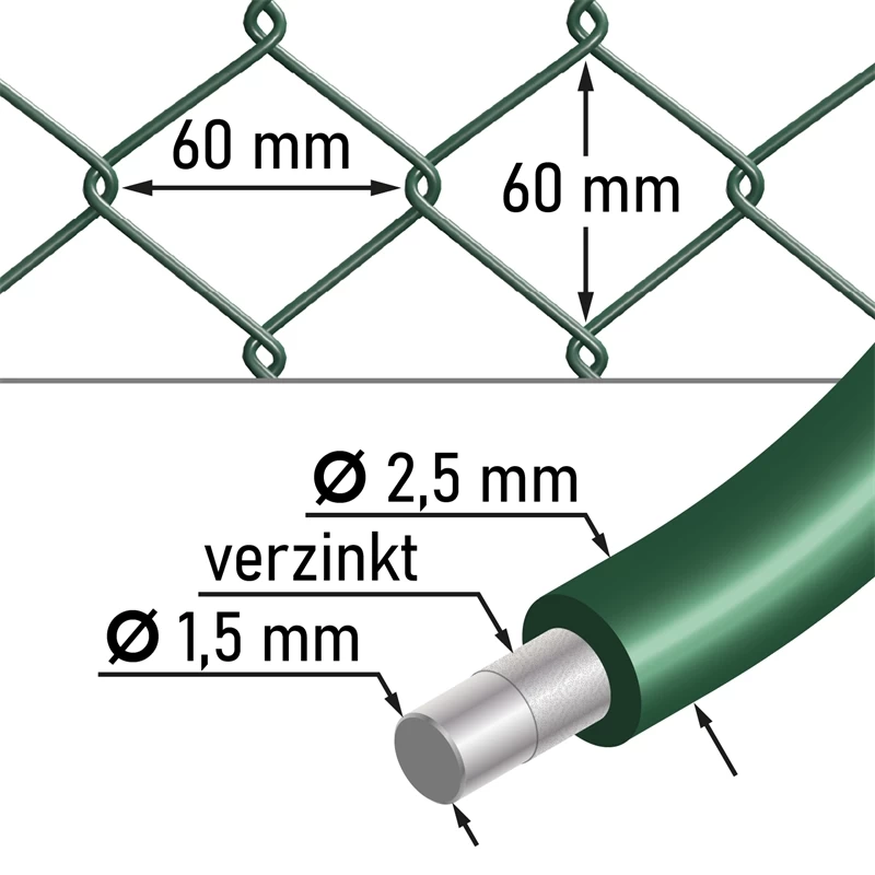 25m VOSS.farming Maschendraht, Höhe 150cm - 60x60x2,5mm, Grün – Bild 2
